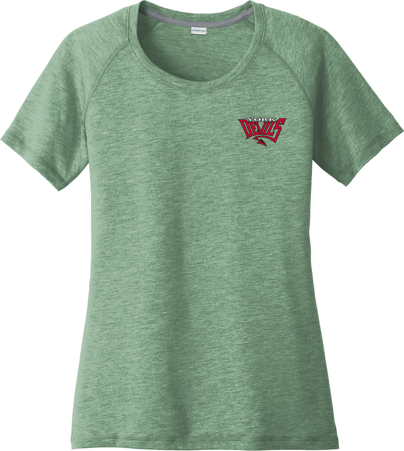 York Devils Ladies PosiCharge Tri-Blend Wicking Scoop Neck Raglan Tee